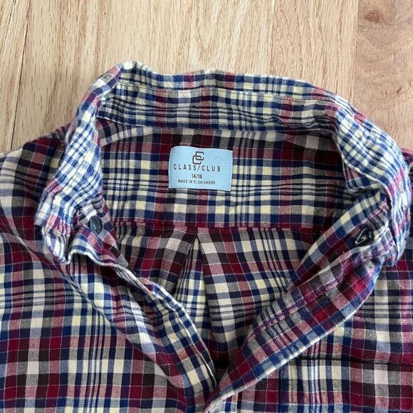 Class‎ Club boys button down 14/16 red blue beige plaid cotton formal shirt - Picture 3 of 4